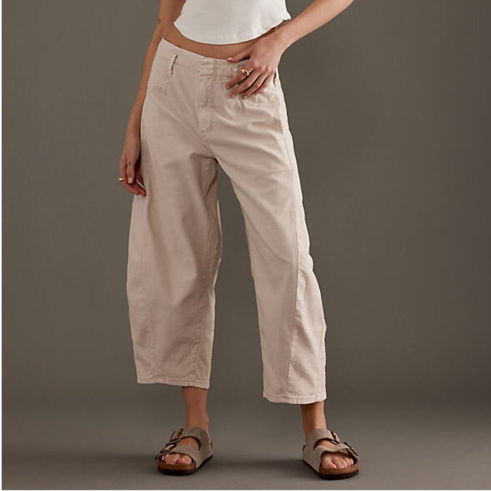 Anthropologie Pilcro High-Rise Cropped Bow-Leg Trousers Neutral 28 Petite 28P